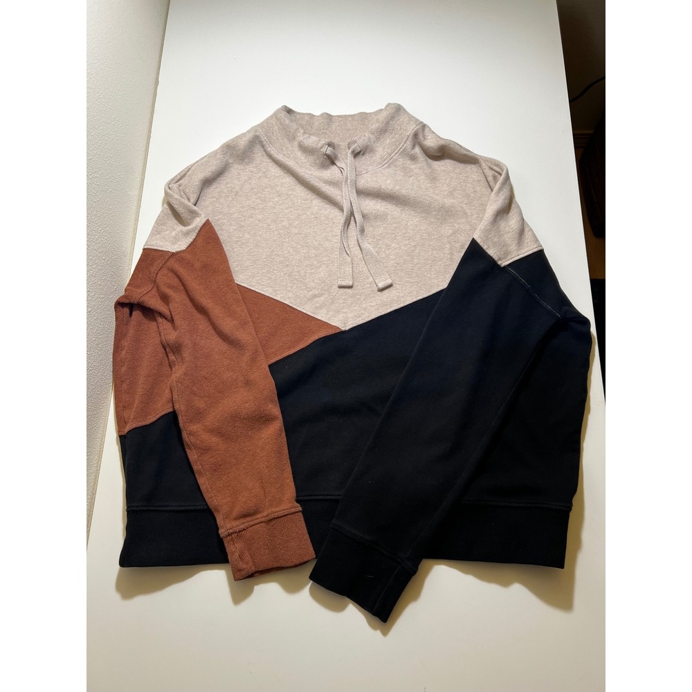 Pact Womens Organic Cotton Colorback Sweatshirt L Pullover Funnel Neck Chevron